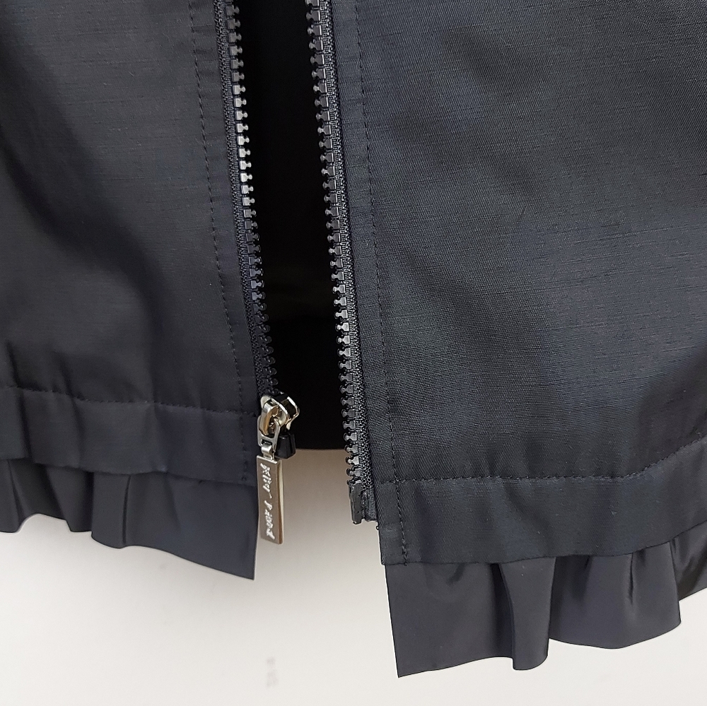 Betsey Johnson Women Hooded Jacket Large Black Zip Up Lined Ruffle Hem Mock Neck - Picture 5 of 16